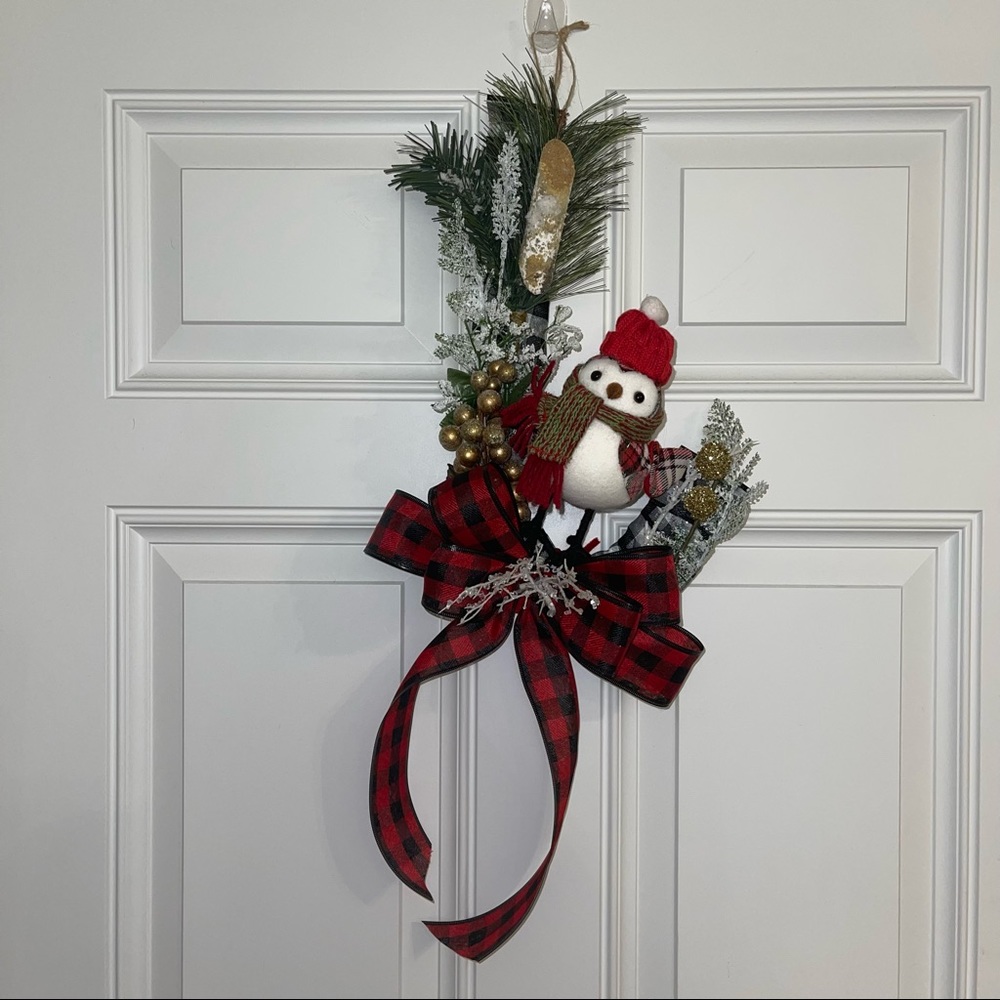 Christmas Upside Down Candy Cane with a Bird Burlap Wreath Handmade